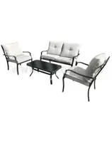MEUBLES DE JARDIN SET 4 PLACES + TABLE BASSE + COUSSINS