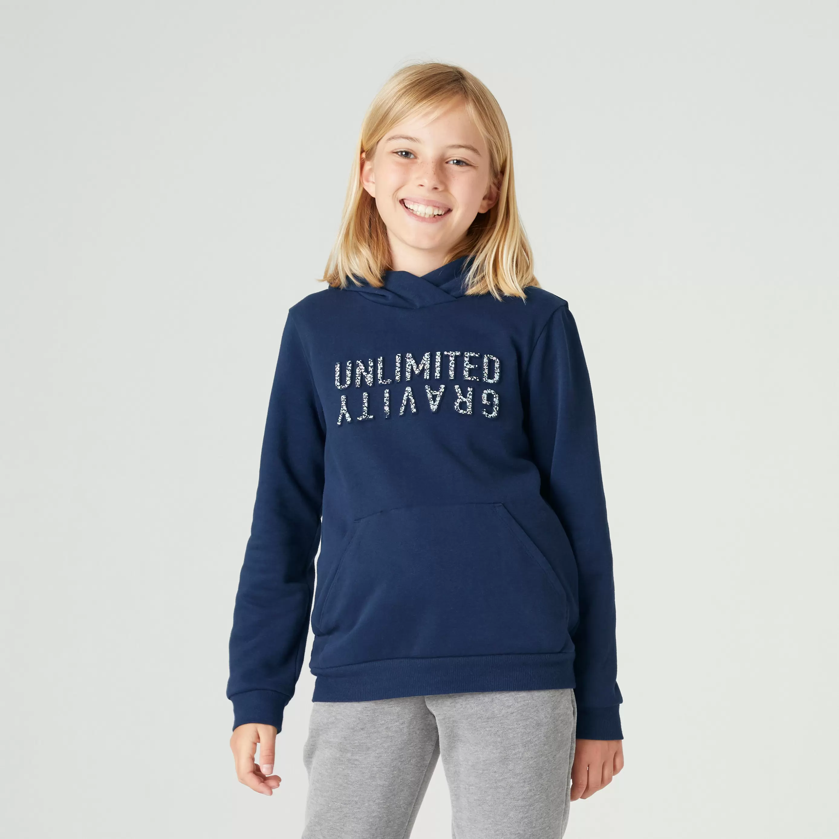 Sweat à capuche chaud enfant - 500 marine imprimé