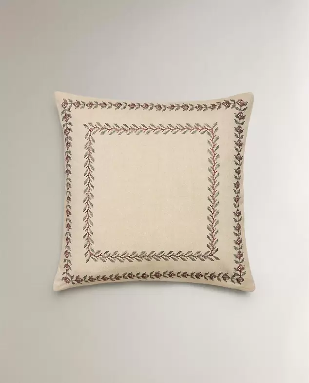 HOUSSE DE COUSSIN CADRE FEUILLES NOËL