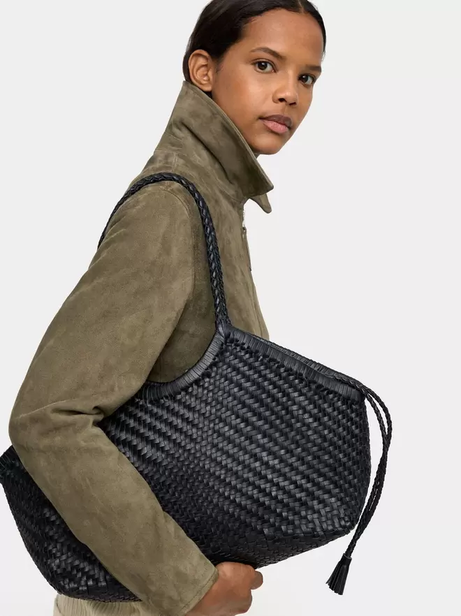 Woven leather shopper bag