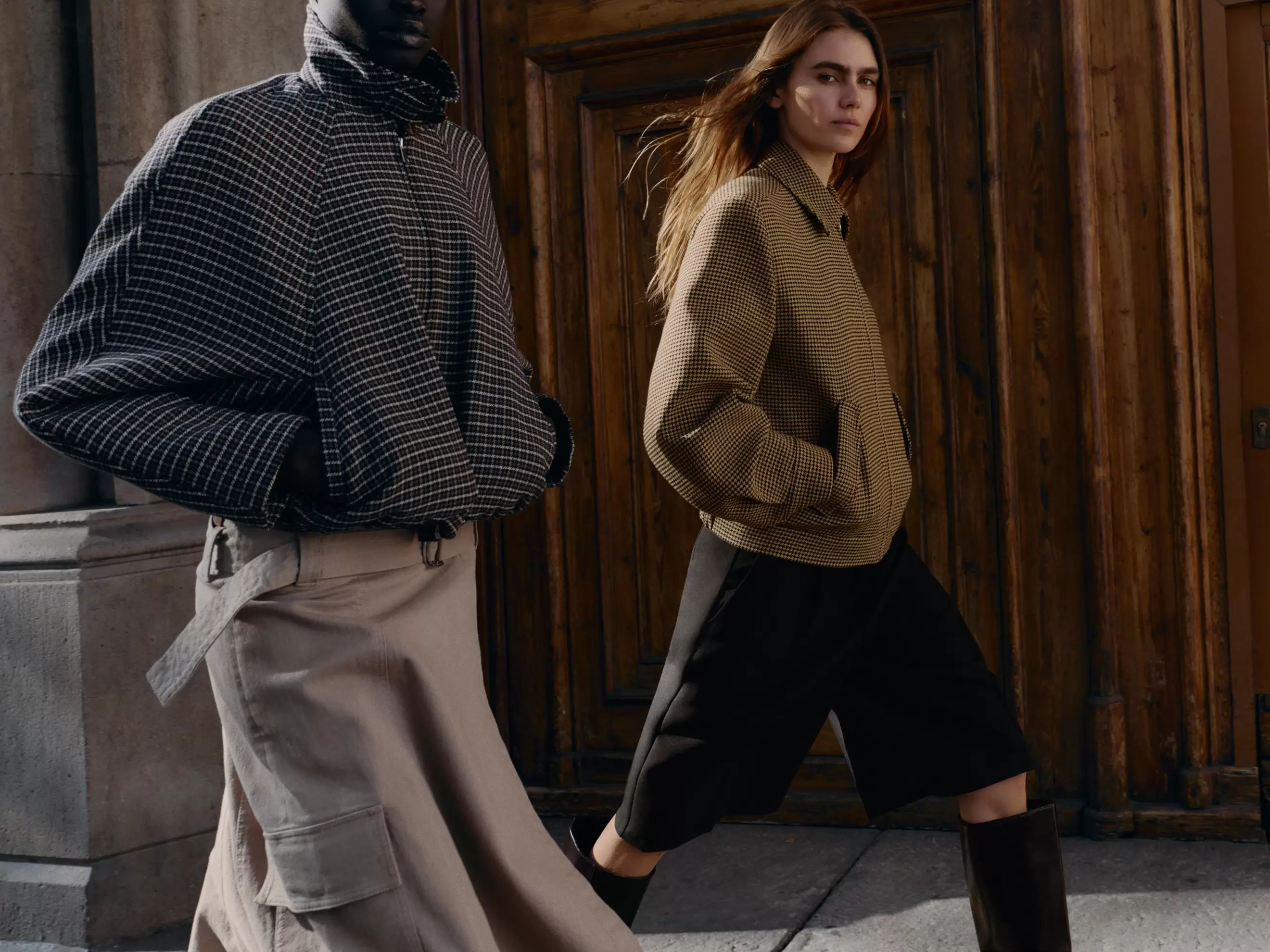 BLOUSON BOMBER PIED-DE-POULE ÉPAULETTES