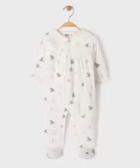 Pyjama en velours avec motifs oiseaux et fronces bébé