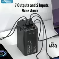 PowerBank A66Q – 70000mAh, 30W PD, 7 Sorties & 2 Entrées, Écran LCD, Poignée Cuir et lampe LED puissante