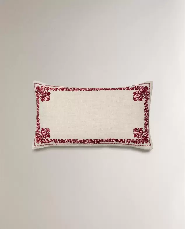 HOUSSE DE COUSSIN FEUILLES ROUGES NOËL