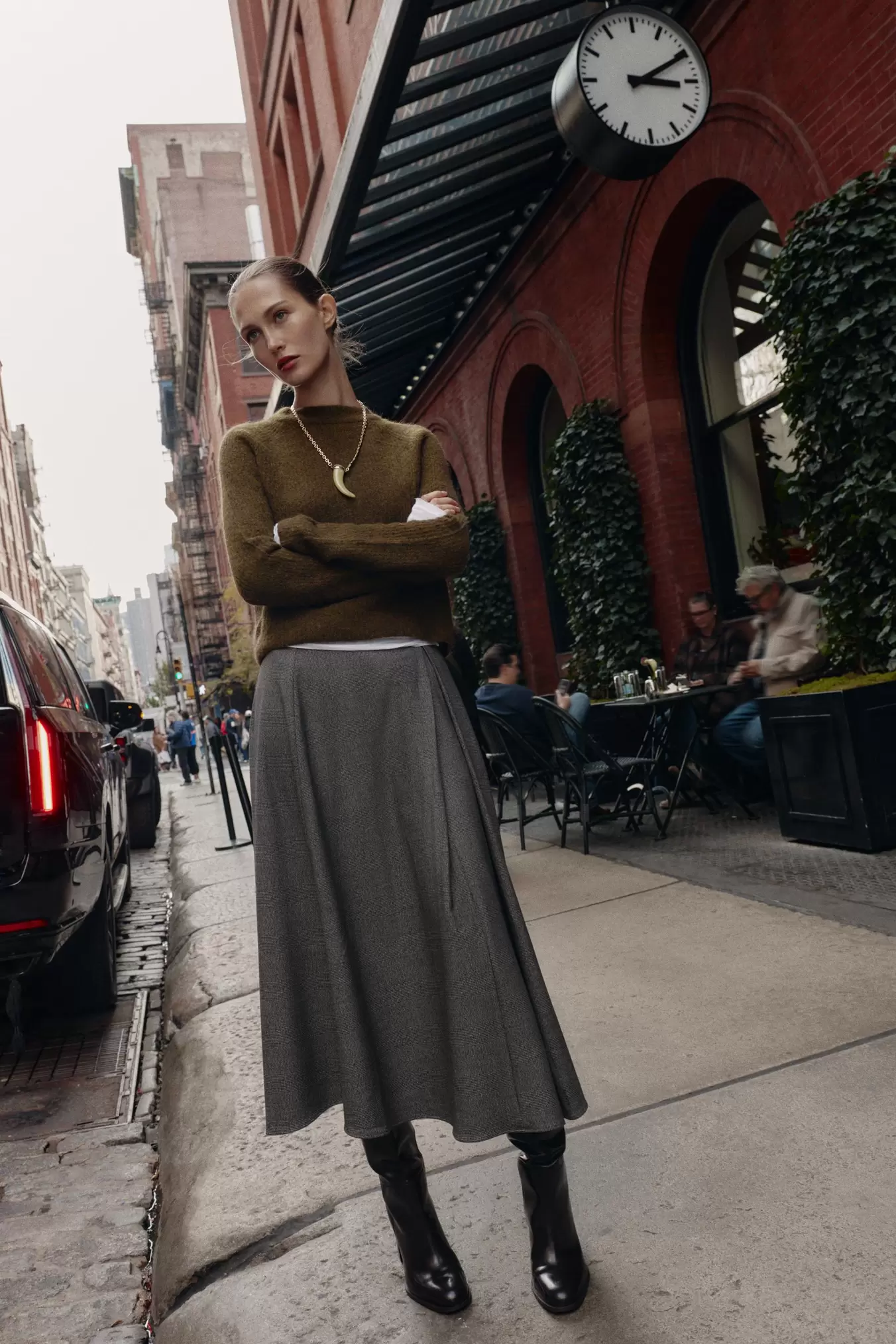 JUPE CAPE MI-LONGUE PIED-DE-POULE