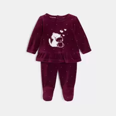 Pyjama velours chat bordeaux bébé fille