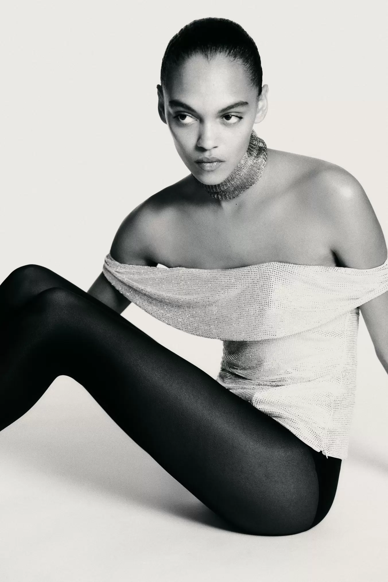 TOP MESH DRAPÉ STRASS