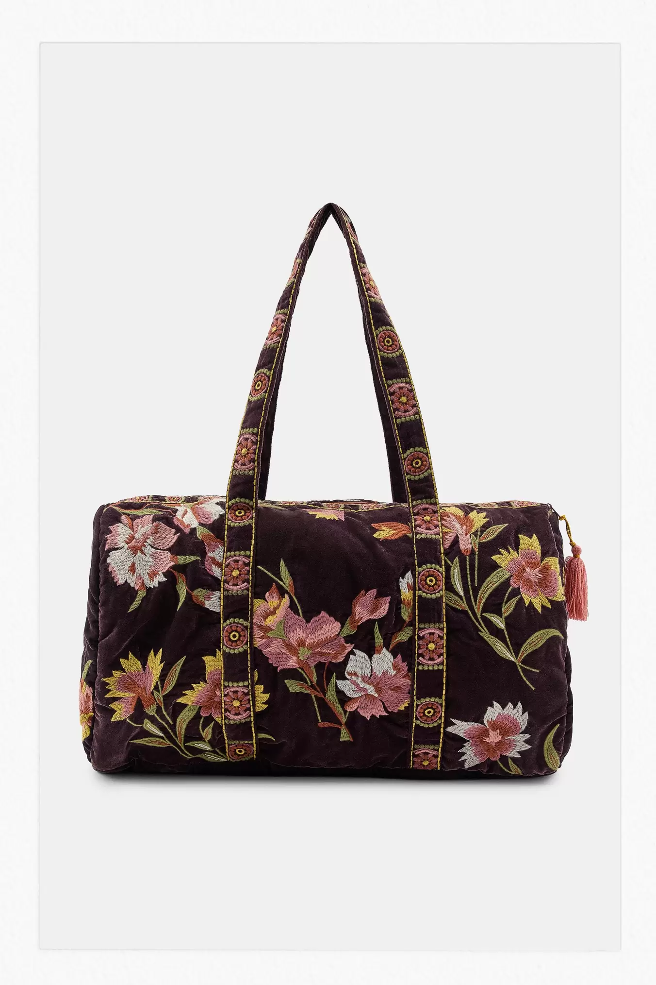 SAC MATELASSÉ EN VELOURS BRODERIES FLEURS