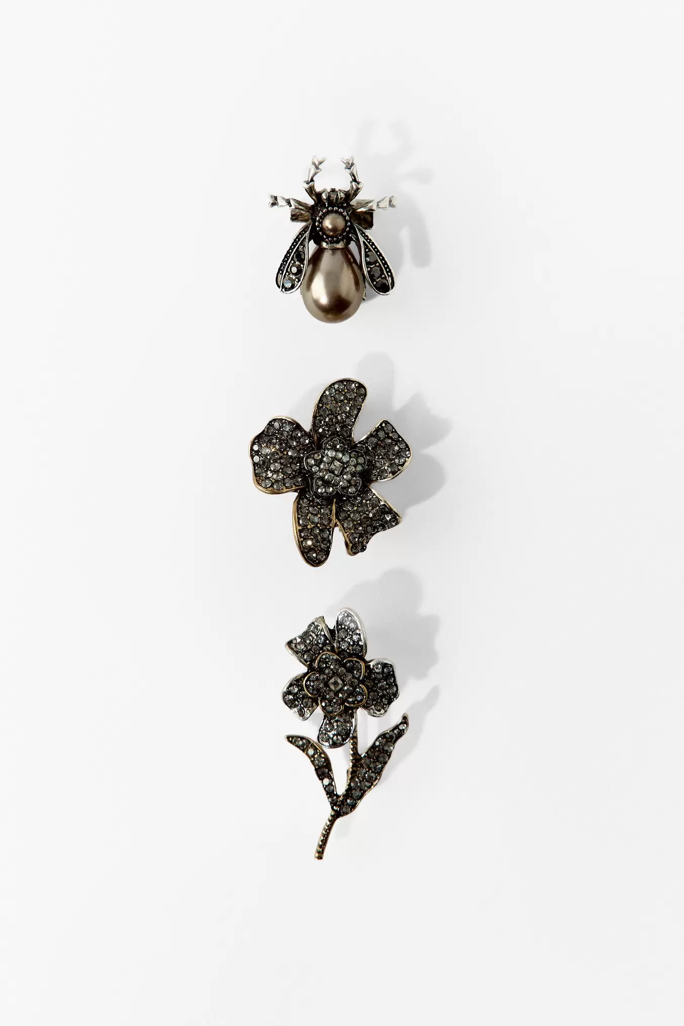 LOT DE 3 BROCHES FLEUR ABEILLE BRILLANTS