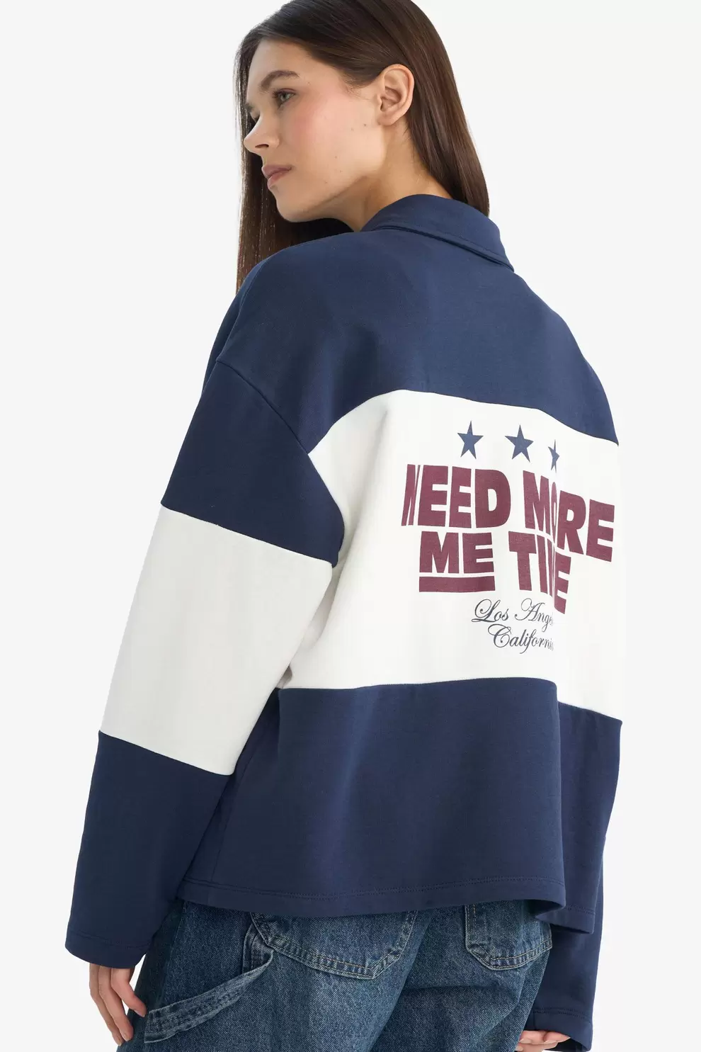 Sweatshirt à col polo imprimé au dos Coupe régulière