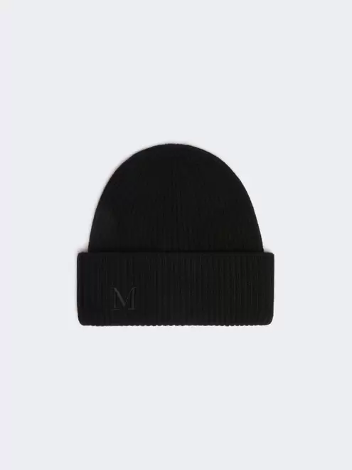 Rib-knit cashmere beanie hat