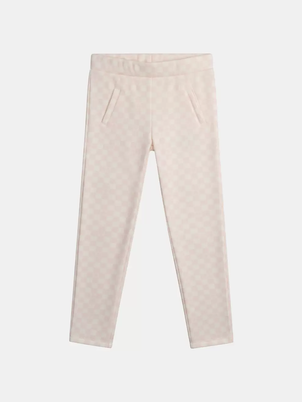 Warm lined pants with pink and ecru checkered pattern for girls