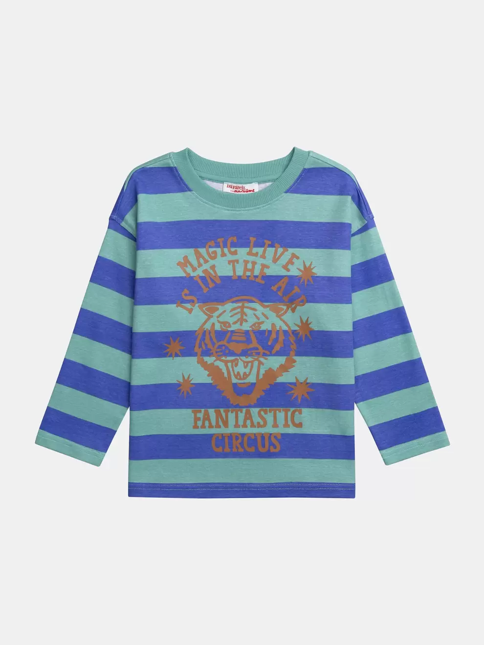 Striped ribbed T-shirt with animation for boys