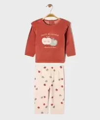 Pyjama 2 pièces en velours motifs pommes bébé fille