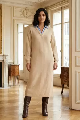 ROBE EN MAILLE À COL CHEMISE