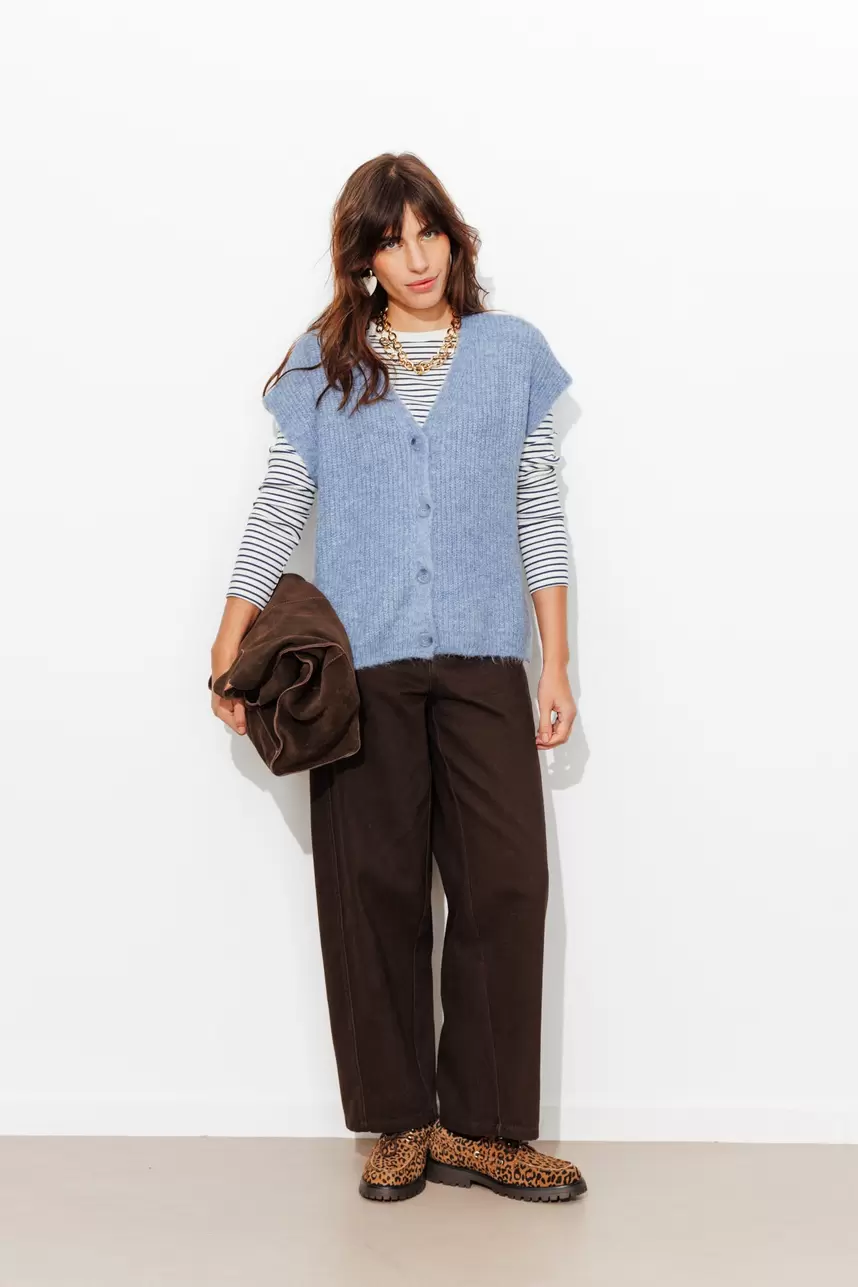 Cardigan côtelé sans manches