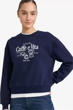 Sweatshirt épais imprimé à col rond Coupe décontractée