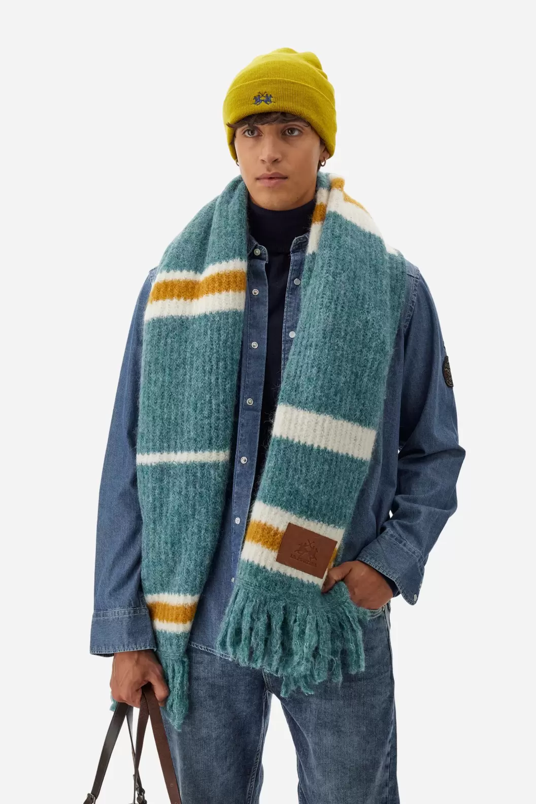 Striped mohair wool blanket with fringes - Bennie
