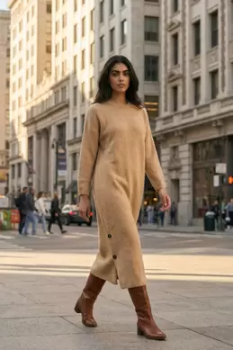 ROBE EN MAILLE AVEC BOUTONS SUR LE CÔTÉ