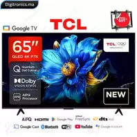 TCL 65 QLED 4K UHD Télévision Intelligente Google, Dolby Vision HDR10+, Mince & Corps Uni, 65P7K