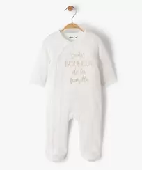 Pyjama en velours ouverture devant avec message bébé