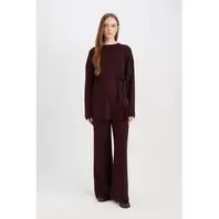 Defacto Woman Regular Fit Tricot Trousers - Bordeaux.