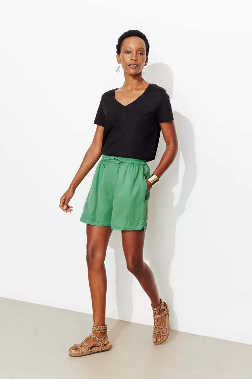 Short uni en lyocell Femme