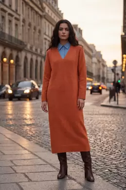 ROBE EN MAILLE À COL CHEMISE