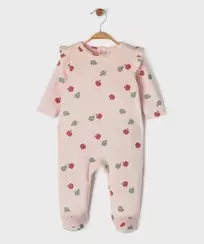 Pyjama en velours à motifs pommes et volants aux épaules bébé