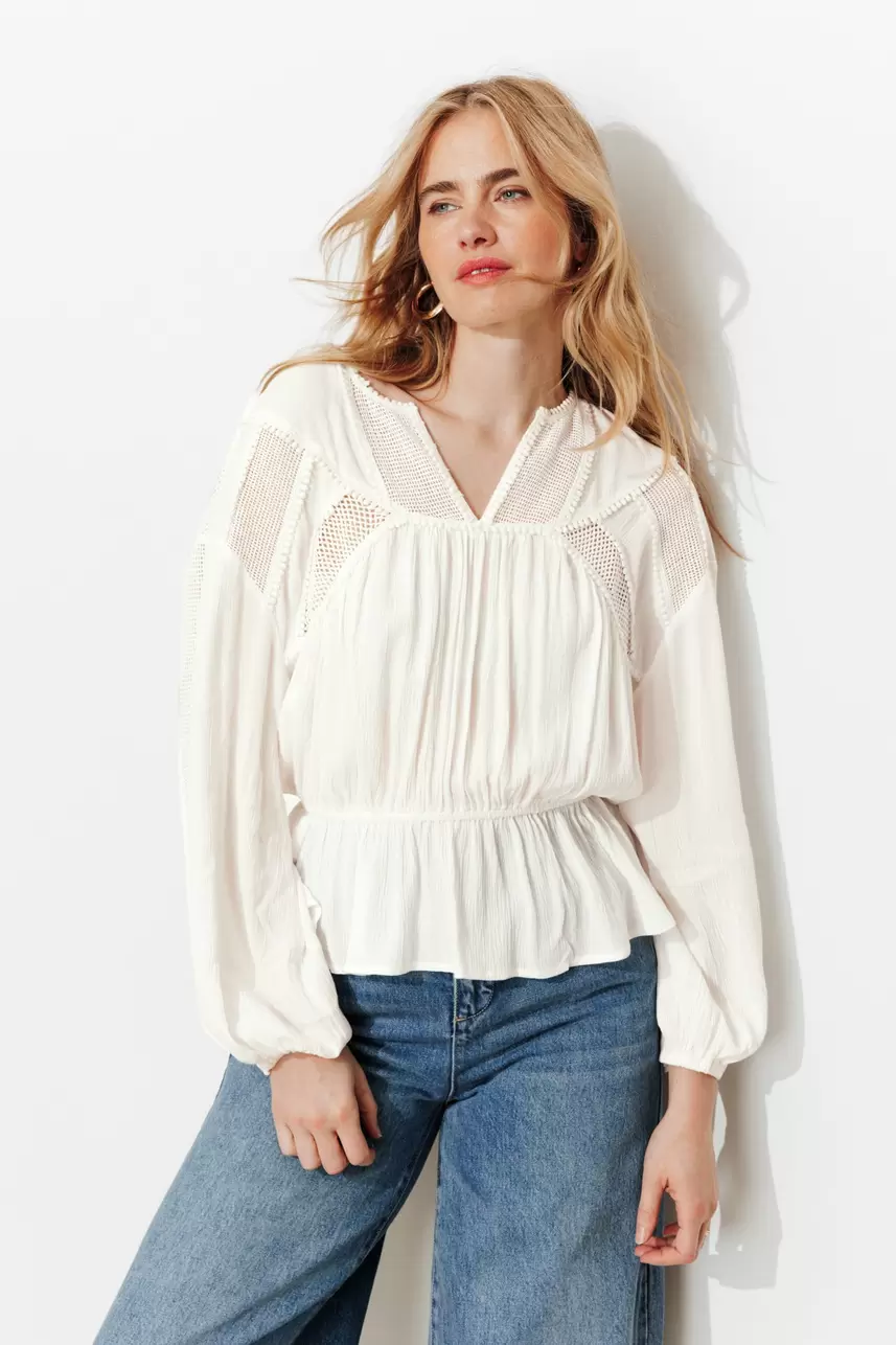 Blouse rétro unie Femme