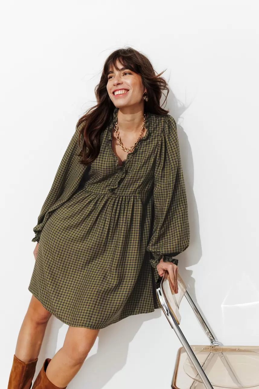 Robe courte à carreaux Femme