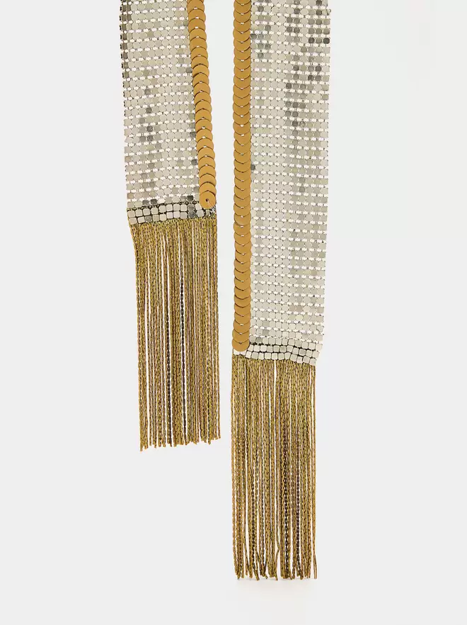 Collier bicolore de style foulard avec franges