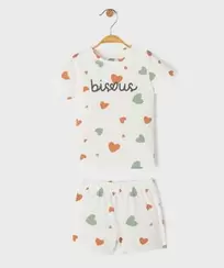Pyjashort en jersey de coton imprimé cœurs bébé fille