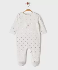 Pyjama en velours à petits cœurs et broderies oiseaux bébé