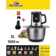 HERMANN Hachoir Électrique Digital 2L 1500W Multifonctions – Bol Inox Avec 3 Lames Et Plusieurs Accessoires Avec Fonction Manuel - HM-400