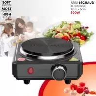 Mini Réchaud Electrique Acier INOXydable, Plaque de Cuisson 500W 15 x 15 cm.