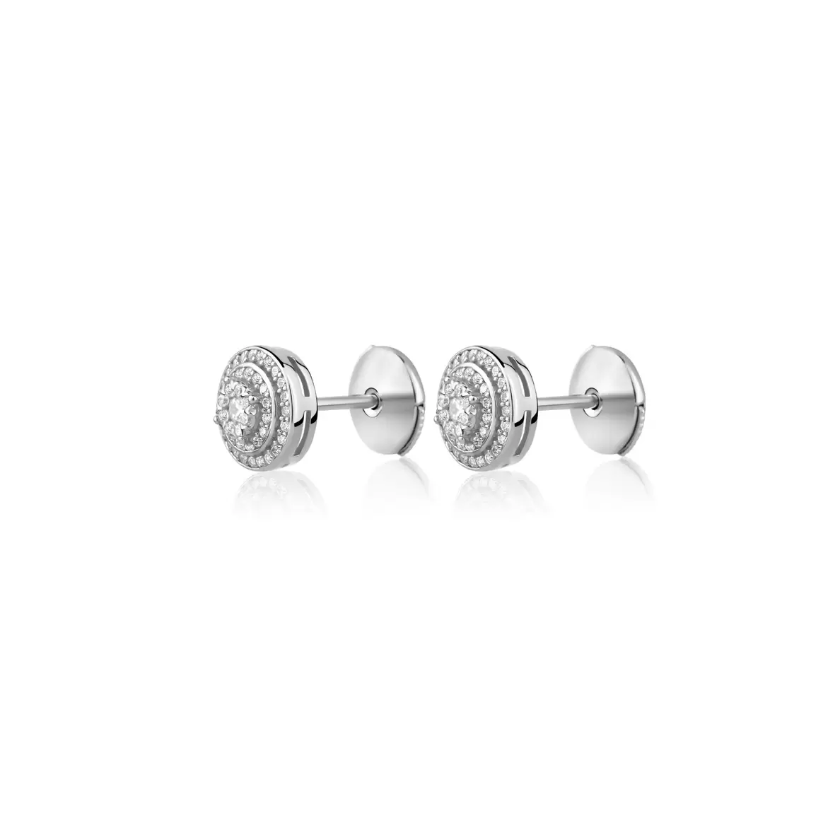 Puces d'oreilles marguerite en Argent 925 Rh serties de zirconiums