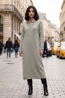 ROBE EN MAILLE À COL CHEMISE