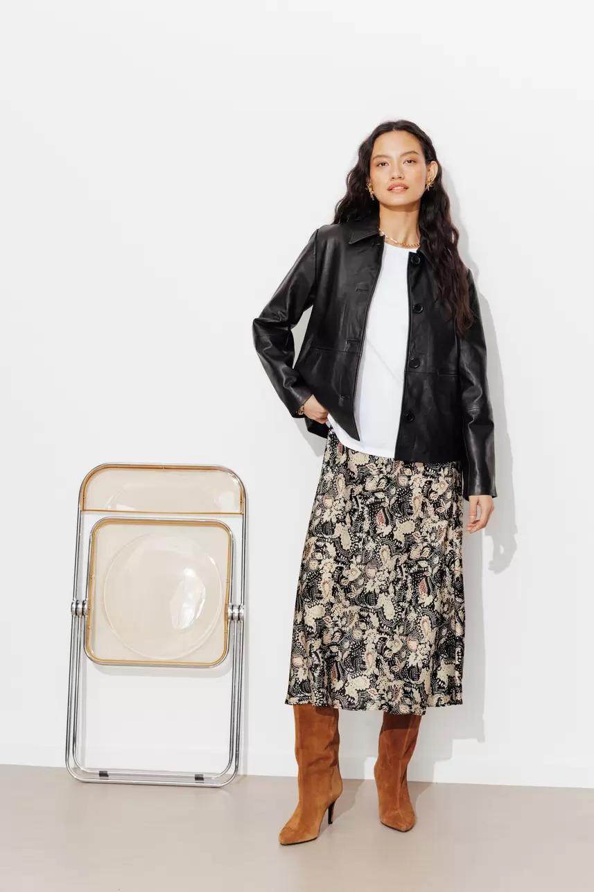 Jupe imprimée en satin Femme