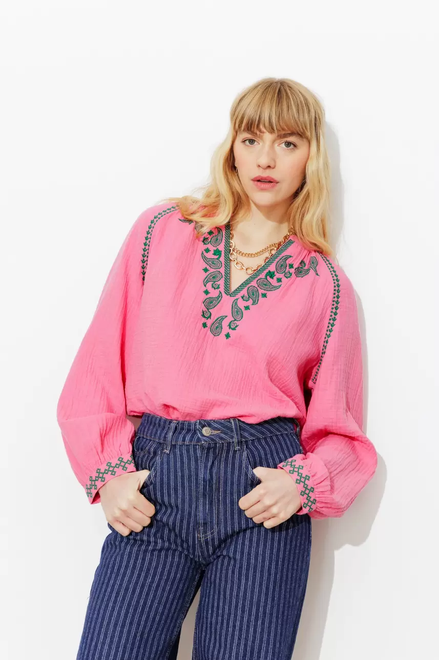 Blouse brodée gaze de coton