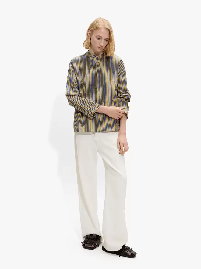 Chemise rayée à col mao