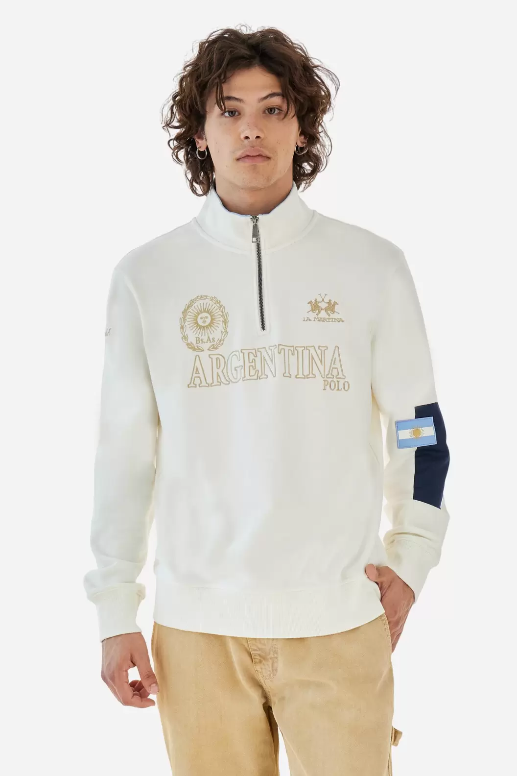 Men's half-zip cotton sweatshirt with patch - Battista