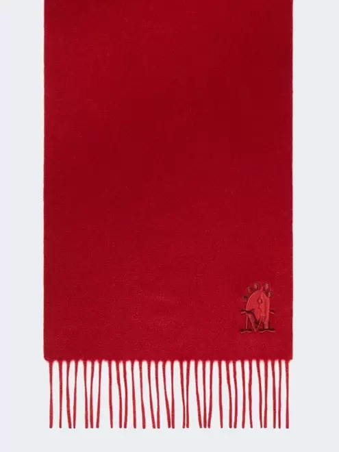 Fringed cashmere stole - DARK RED