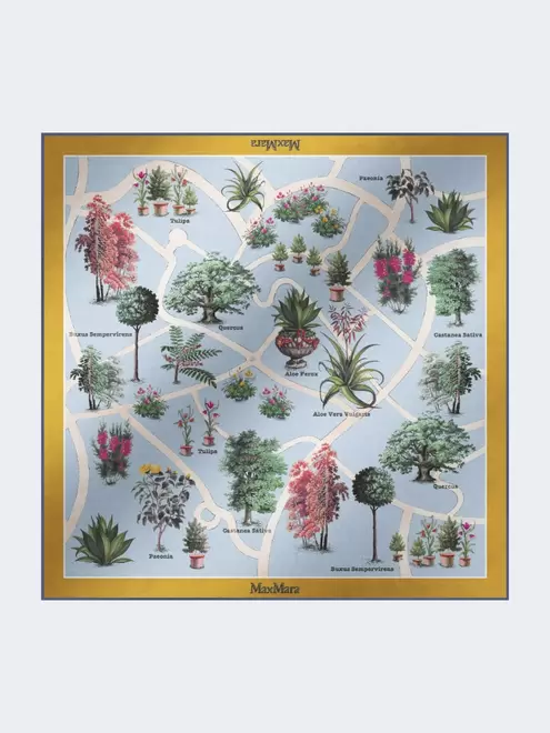 Oversized scarf in printed silk and wool - MUSTARD