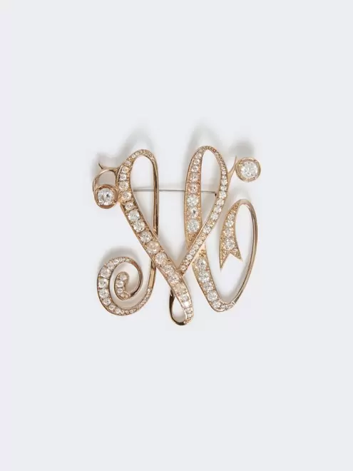 Monogram brooch with rhinestones - IVORY