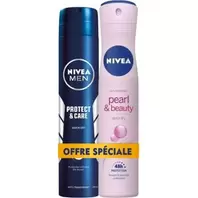 NIVEA Déodorant Femme - Pearl & Beauty - Spray 200ml + Déodorant Homme, Protect & Care, Spray 200ml