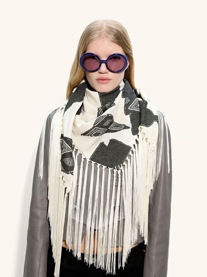 Foulard carré jacquard avec franges