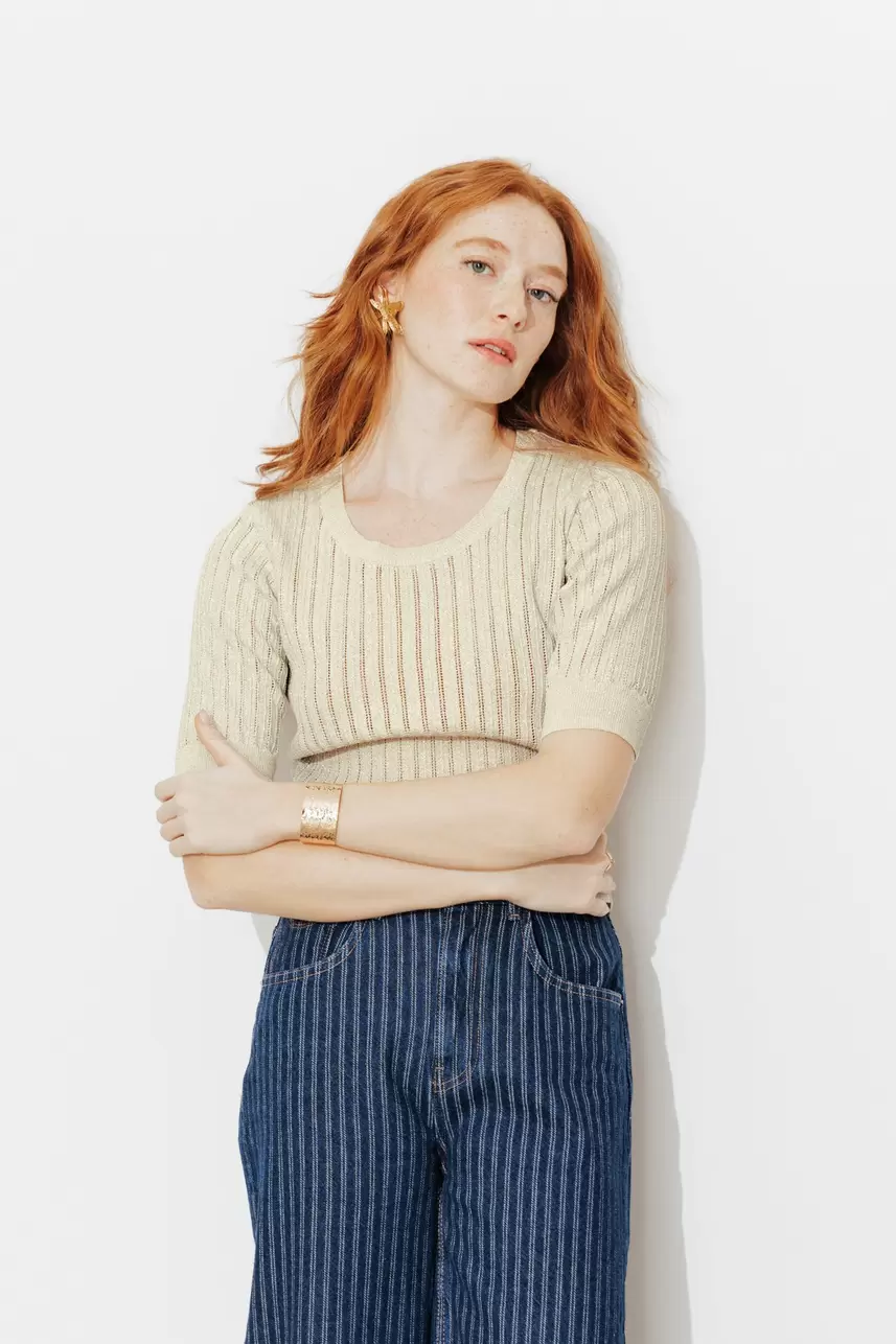 Pull court à paillettes Femme