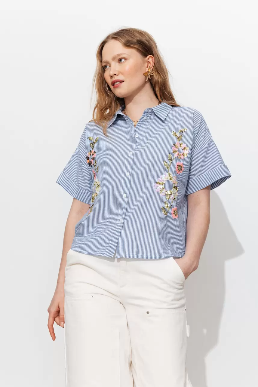 Chemise rayée à sequins Femme