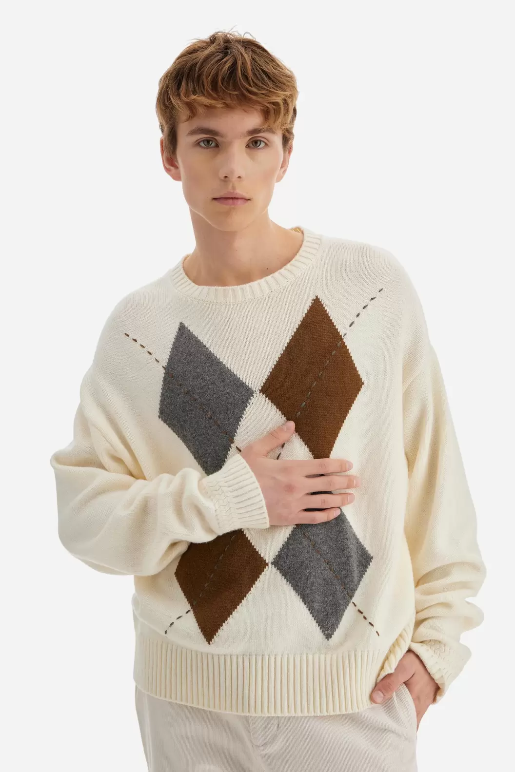 Men’s crew-neck sweater with argyle pattern - Beaumont